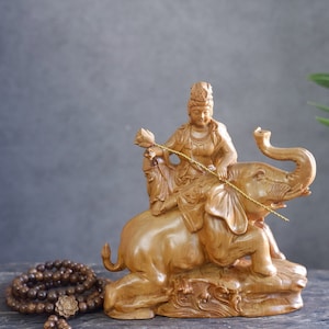 Wooden Samantabhadra Bodhisattva Statue for Home, Wooden Buddha, Buddha Statue for Compassion, Wooden Statue for Home Decor - ST011