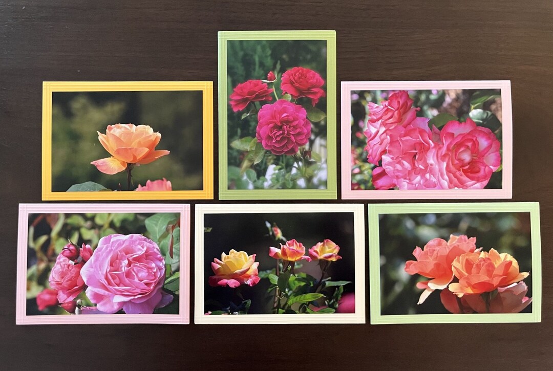 Handmade Rose Photo Note Cards, Set of 6 Blank Folded Cards With ...