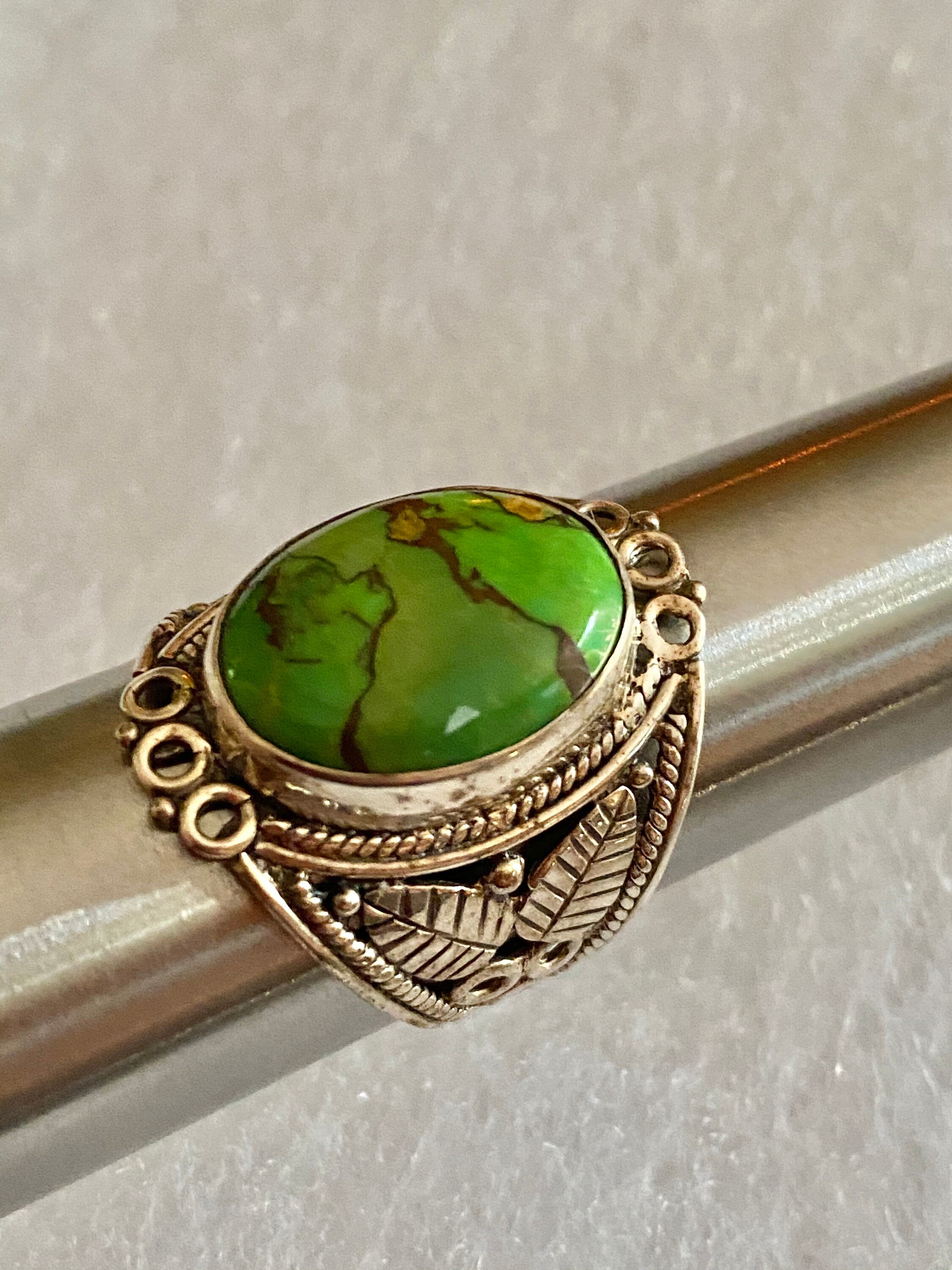 Copper Green Turquoise 925 Sterling Silver Ring Jewelry size 7 Etsy
