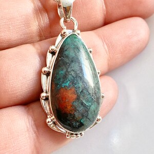 Sonora sunrise/Chrysocolla cuprite 925 Sterling Silver gemstone handmade pendant with your choice of length of sterling silver snake chain.