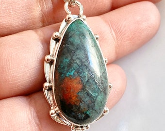 Handmade Sonora Sunrise Pendant: 925 Sterling Silver, Gemstone Snake Chain