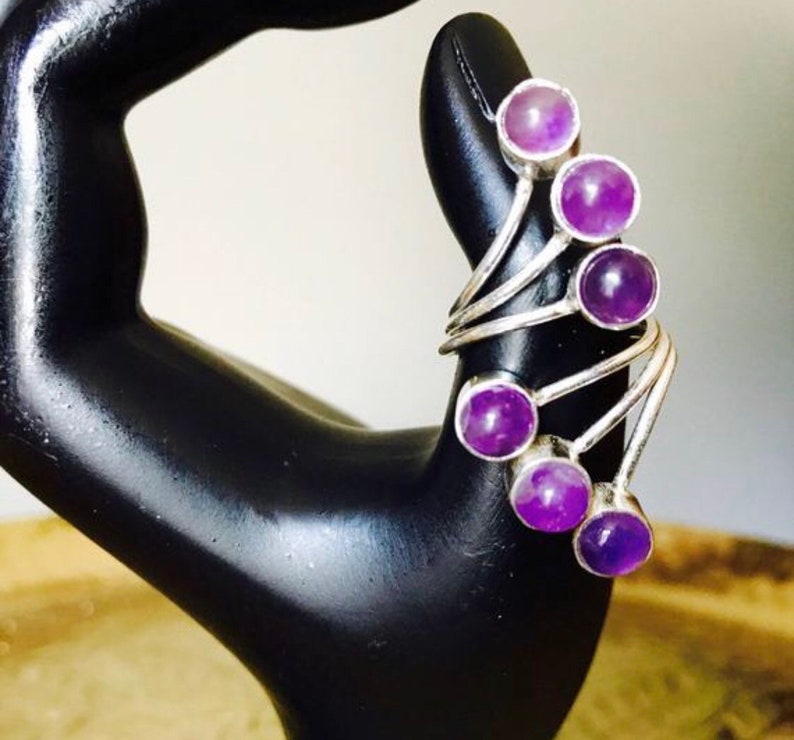 Multi gemstone sizable Sterling silver Amethyst smokey quartz peridot cabochon Amethyst rings 5 styles to choose f