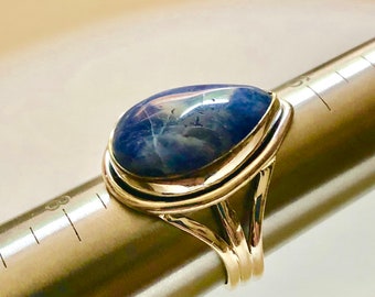 Anillo de plata de ley 925 con sodalita azul hecho a mano, talla 7,5