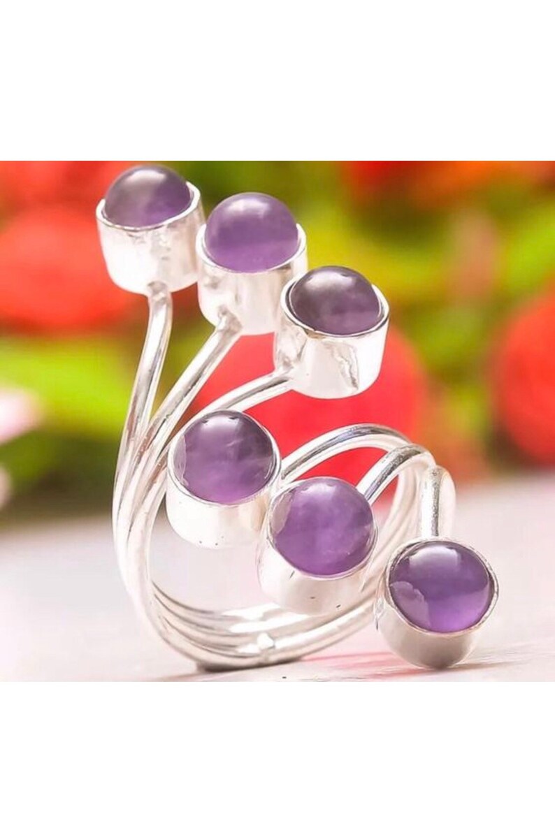 Multi gemstone sizable Sterling silver Amethyst smokey quartz peridot cabochon Amethyst rings 5 styles to choose f