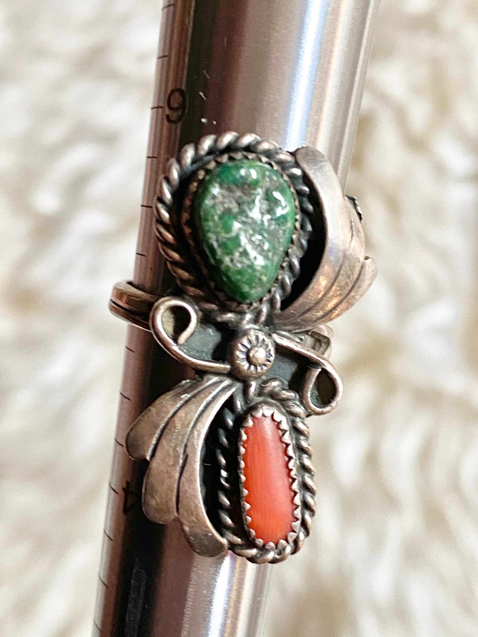 Vintage Navajo Sterling Silver Coral & Turquoise Ring, Size 5 - Etsy