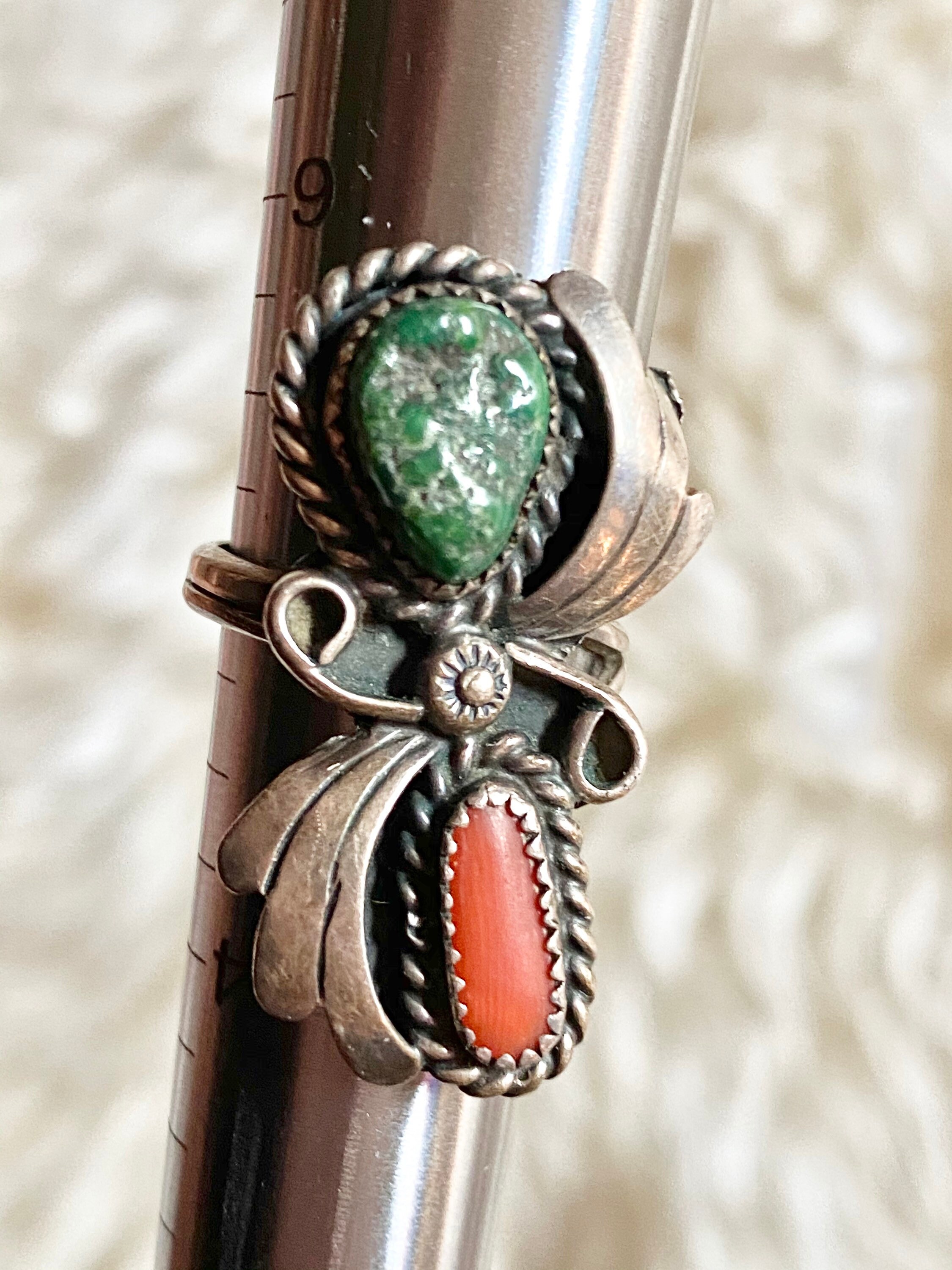 Vintage Navajo Sterling Silver Coral & Turquoise Ring, Size 5 - Etsy