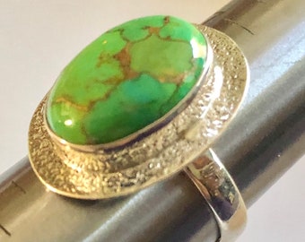 Copper Green Turquoise 925 Sterling Silver Ring Jewelry size 8