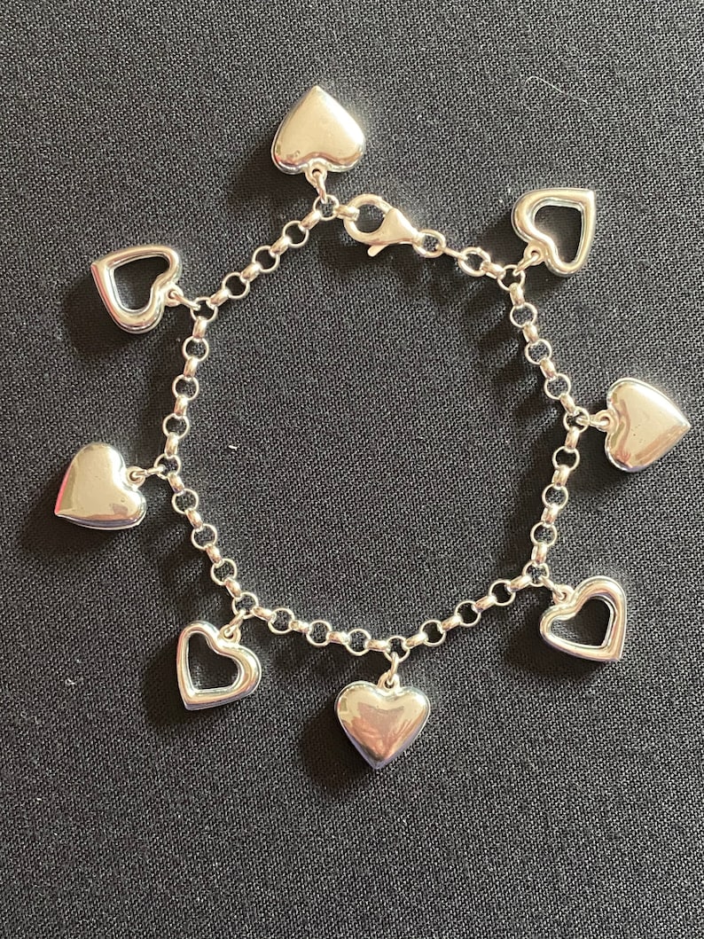 925 Sterling Silver Rolo Heart charm Handmade bracelet.