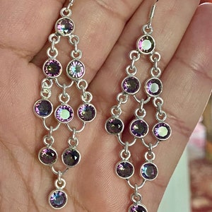 Mystic Topaz chandelier faceted gemstone earrings  set in 925 sterling silver handmade earrings 3” long.