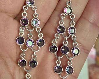 Mystic Topaz chandelier gemstone earrings  set in 925 sterling silver handmade earrings 3” long.