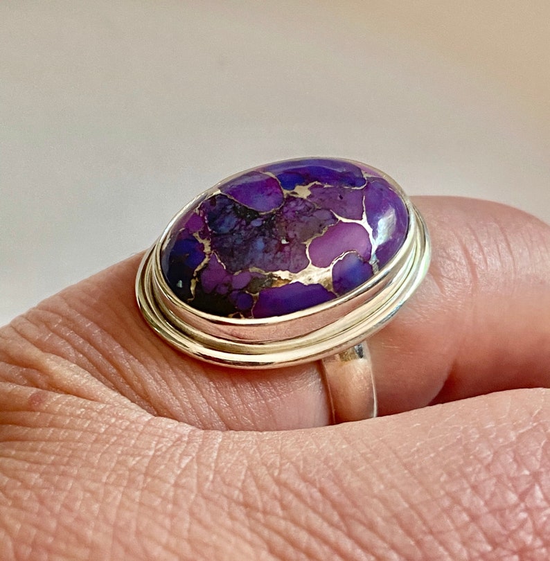 Purple Copper Turquoise 925 Sterling Silver Ring Size 8.5