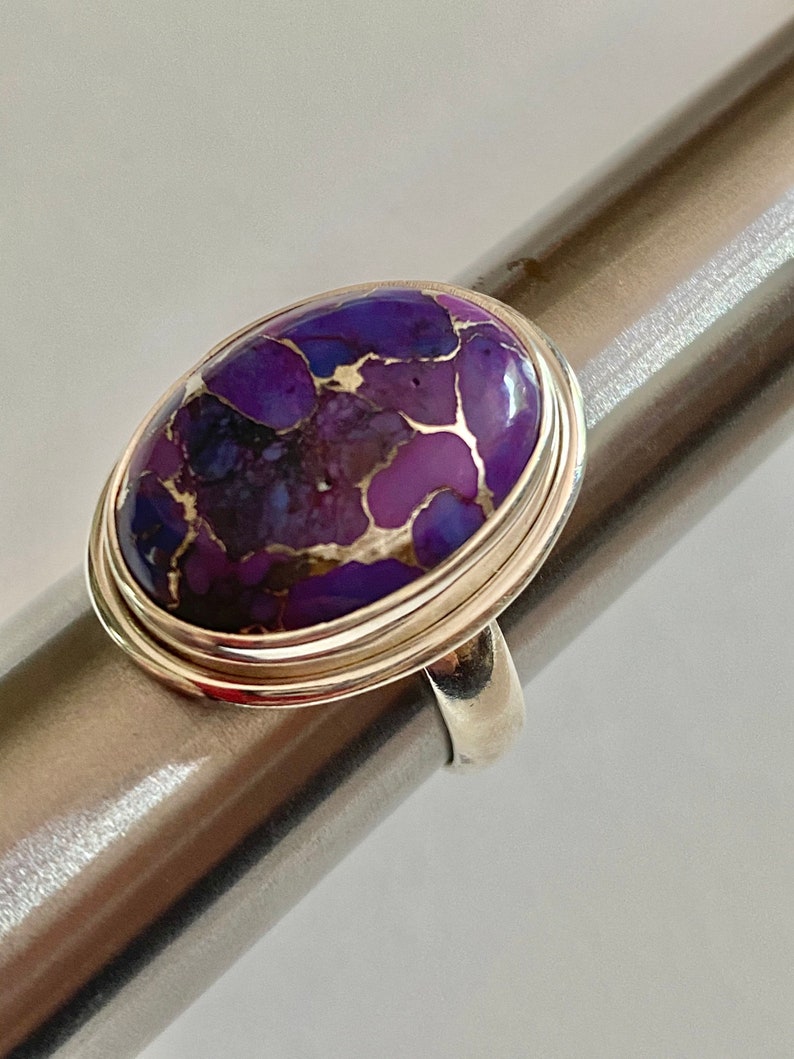 Purple Copper Turquoise 925 Sterling Silver Ring Size 8.5