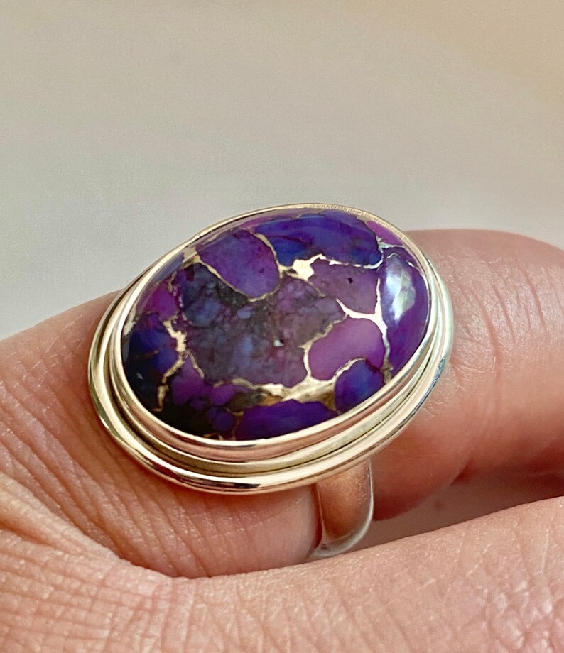 Purple Copper Turquoise 925 Sterling Silver Ring Size 8.5