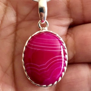 Lace Pink Agate gemstone pendant set in precious 925 sterling silver 1.6&quot; in height