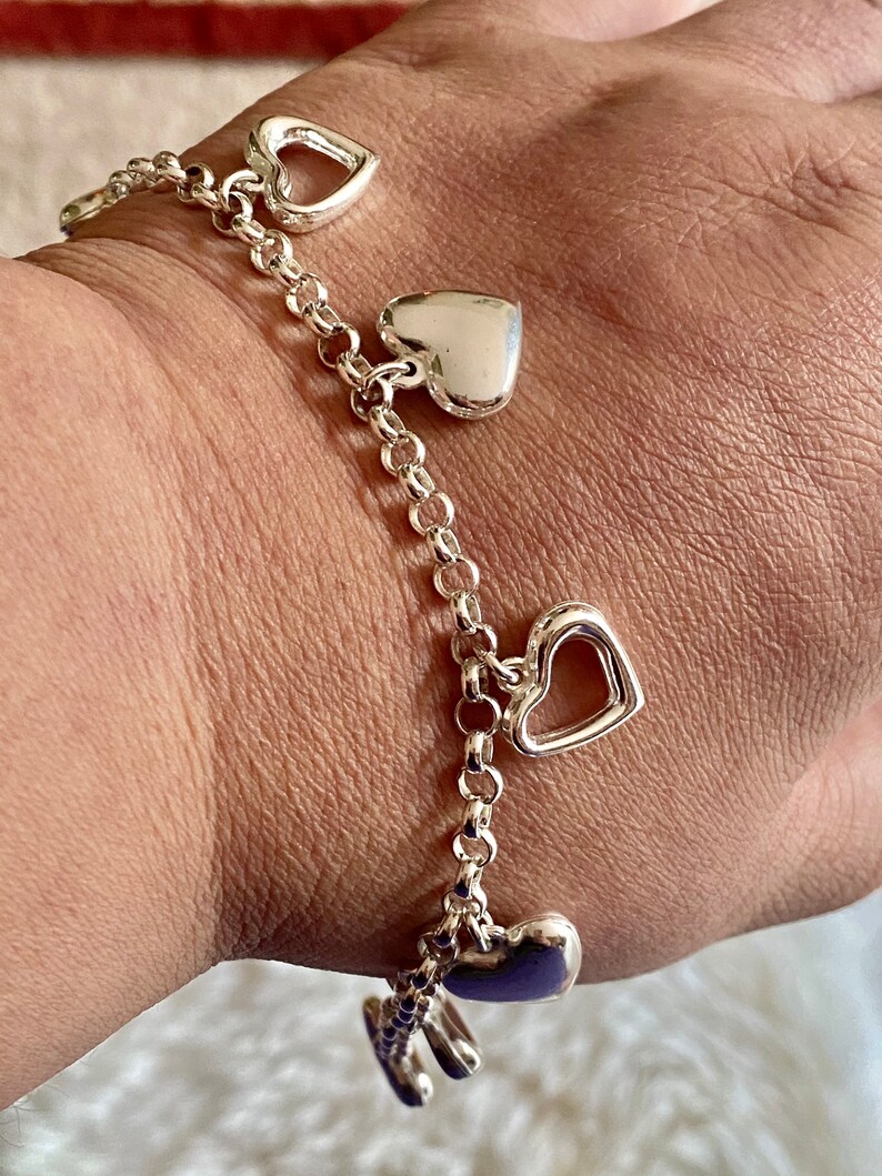 925 Sterling Silver Rolo Heart charm Handmade bracelet.