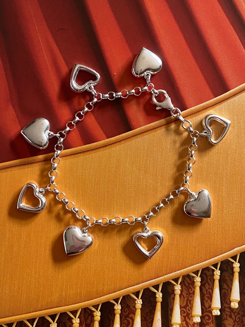 925 Sterling Silver Rolo Heart charm Handmade bracelet.