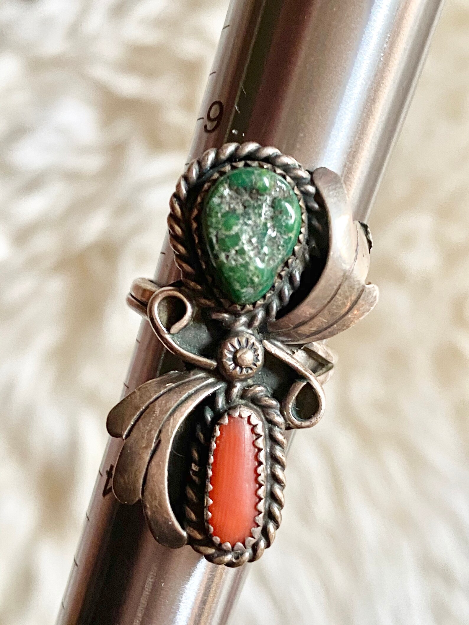 Vintage Navajo Sterling Silver Coral & Turquoise Ring, Size 5 - Etsy