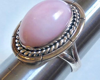 Pink Opal 925 Sterling Silver Ring Handmade Size 9