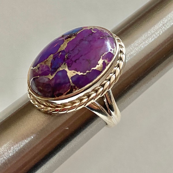 Purple Copper Turquoise 925 Sterling Silver Ring Size 7