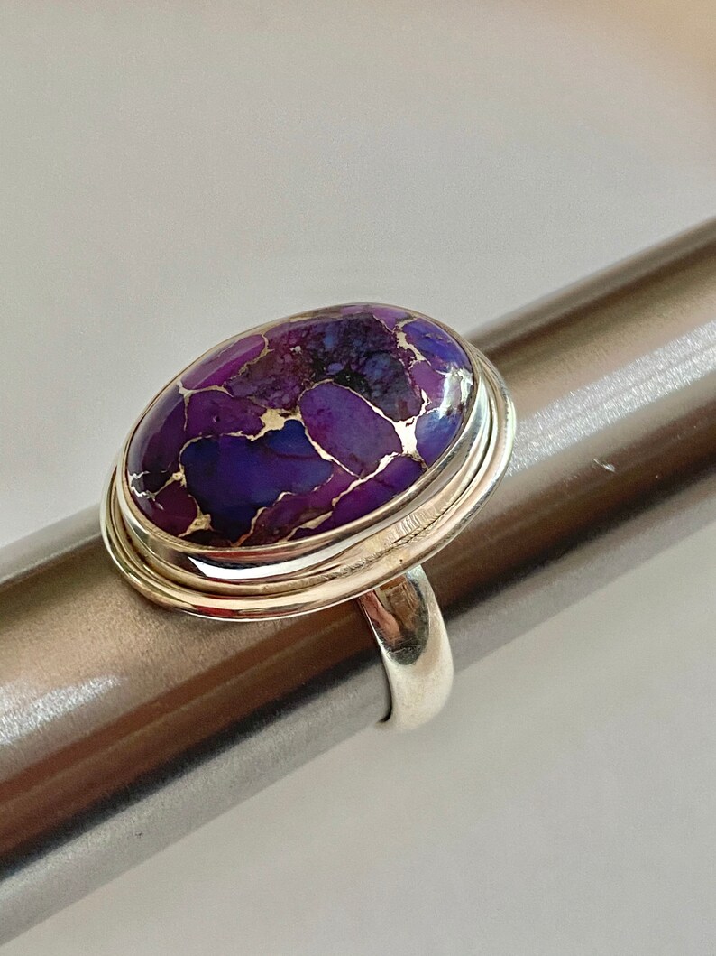 Purple Copper Turquoise 925 Sterling Silver Ring Size 8.5