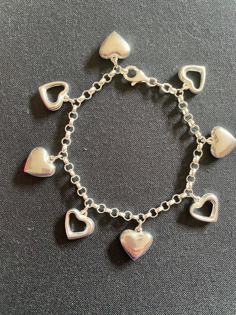 925 Sterling Silver Rolo Heart charm Handmade bracelet.