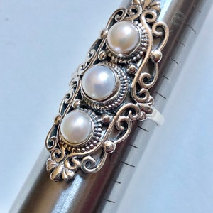 Large Cultured Pearl 925 Sterling Silver Handmade Ring Size 9.5