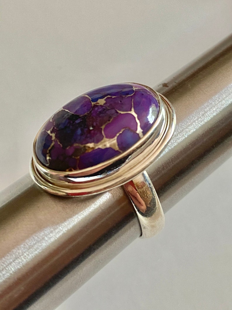 Purple Copper Turquoise 925 Sterling Silver Ring Size 8.5