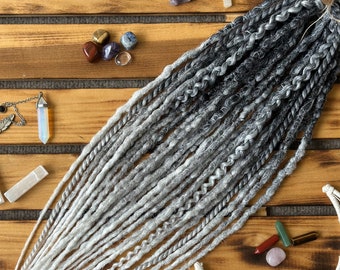 Ombre Synthetic Dreads: Black to Grey to White, Textured Braids