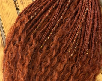 Copper Ginger Synthetic Dreads: Wavy Boho Braid Extensions