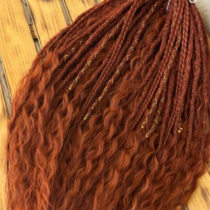 Synthetic Dreads Dready waves curls and Braids Custom locs Soft SE or DE bohostyle set, Copper Ginger wavy DE dreadlocks braid in extensions