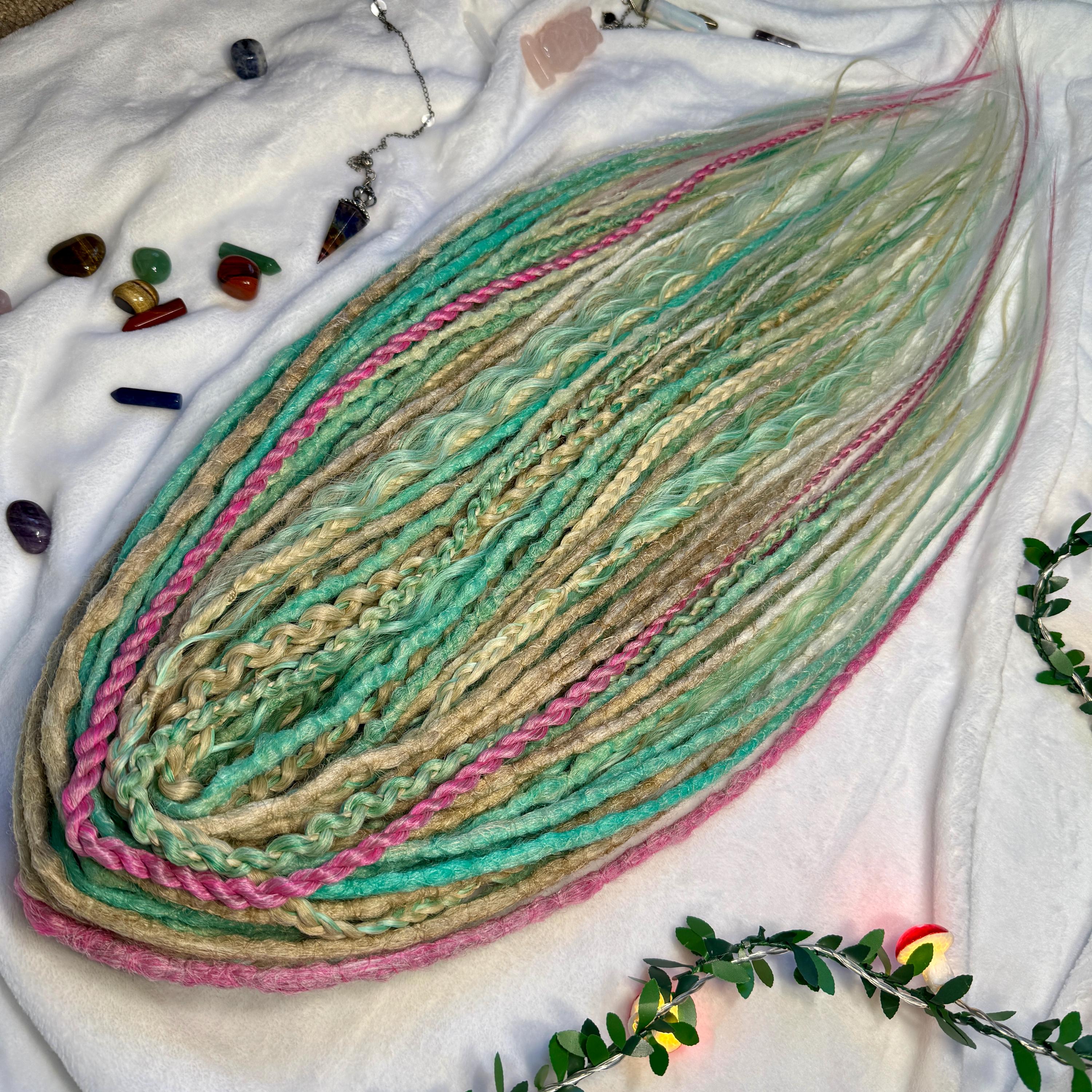 Handmade Synthetic Dreadlocks: Turquoise, Blond & Pink Boho Braids