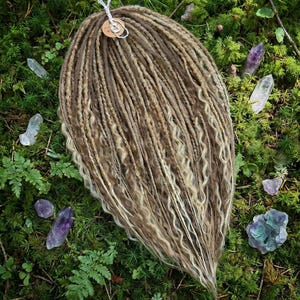 Forest Inspired Synthetic Dreadlocks Set Earthy Brown Blonde Dreads with Curls, Threads & Feathers Handmade Festival Hair Extensions