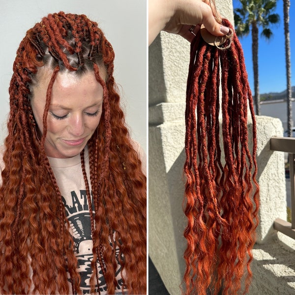 Synthetic Dreads Dready waves curls and Braids Custom locs Soft SE or DE bohostyle set, Copper Ginger wavy DE dreadlocks braid in extensions