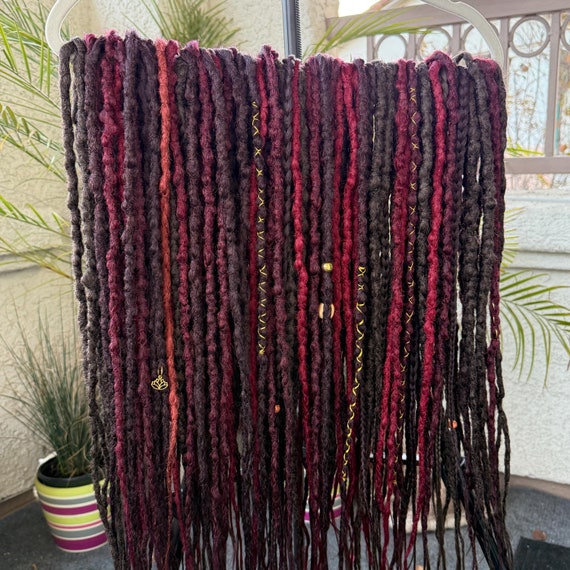 Brown & Burgundy Synthetic Dreads: 25-26 Inch DE Braids - Etsy display picture 2
