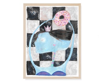 DOUGHNUT DIVA, Room Decor, Archival Print, Mixed Media, Wall Decor, Boho Wall Art, Home Office Style