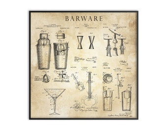 BARWARE, Vintage Barware Patents, Man Cave Print