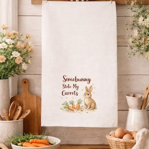 Somebunny Stole My Carrots Tea Towel | Bunny Kitchen Towel | Easter Decor