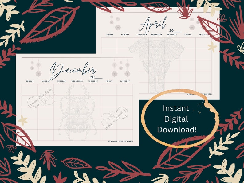 8.5x11 Printable Fill-in Calendar Featuring Line Art Animals - Etsy