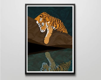 Sleepy Tiger / Jungla / Tropical / Animal / Decoración del hogar / Impresión de pared / Arte de pared