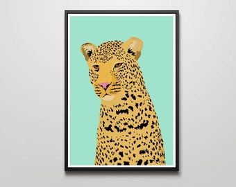 Leopardo / Jungla / Safari / Tropical / Decoración del hogar / Arte mural / Ilustración / Impresión de pared
