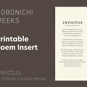 Hobonichi Weeks Printable Poem Insert (PDF), Minimal, Cream and White Paper Options | Invictus by William Ernest Henley
