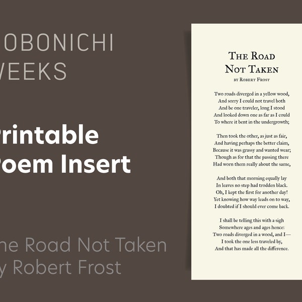 Hobonichi Weeks Printable Poem Insert (PDF), Minimal, Cream and White Paper Options | The Road Not Taken by Robert Frost
