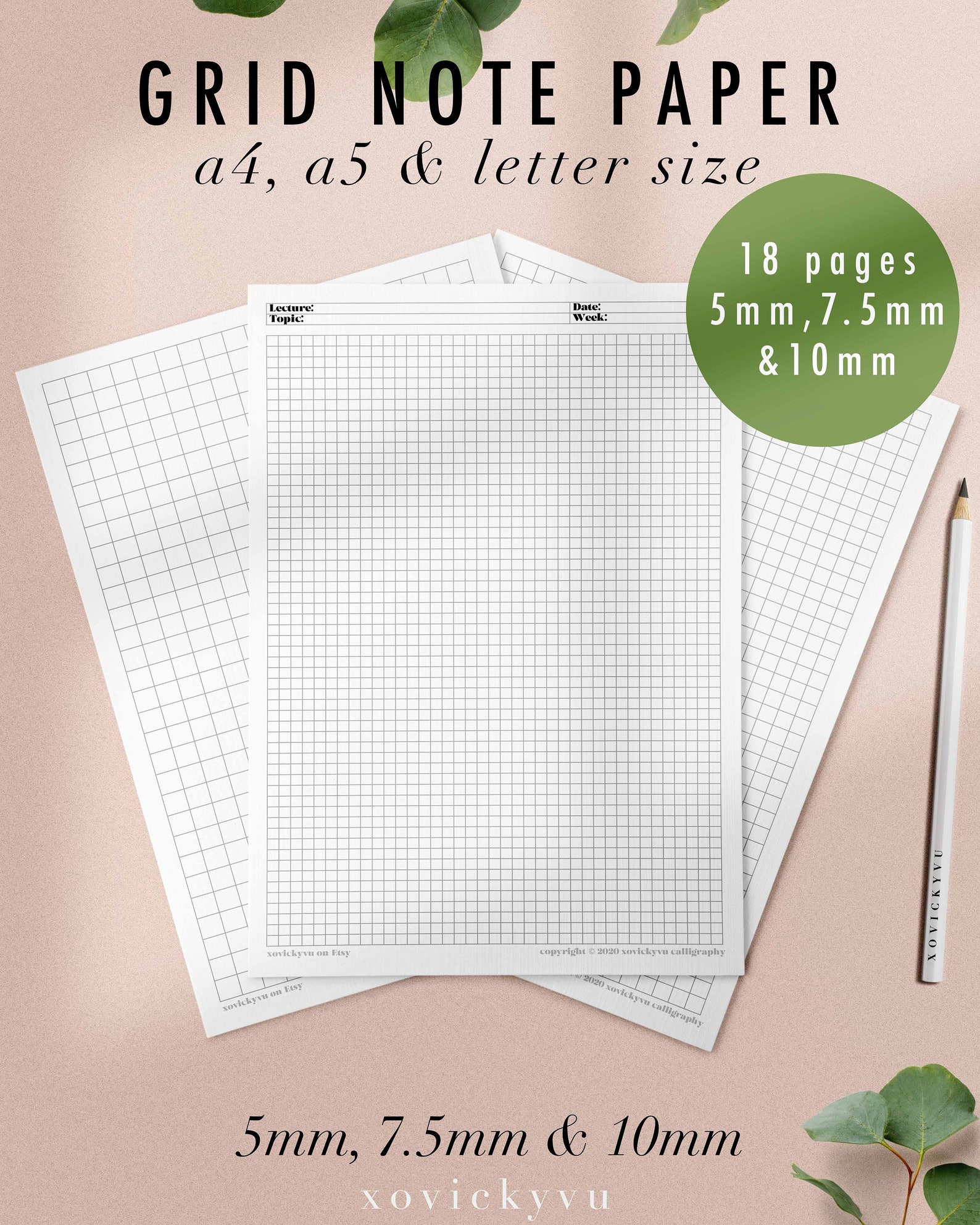 Graph Grid Paper Student Note Taking Printable Set Study Etsy