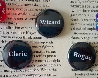 D&D/RPG Class Badges - 25mm Black Button Badges, Dungeons and Dragons, DnD, RPG Gift, Dungeon Master, Unique Gift, Stocking Filler, Geek