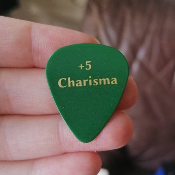 Plus 5 Charisma - .71 Celluloid Plectrum, Dungeons and Dragons, DnD, Guitar Pick, RPG, Bard, Unique Gift, Musician Gift, Stocking Filler