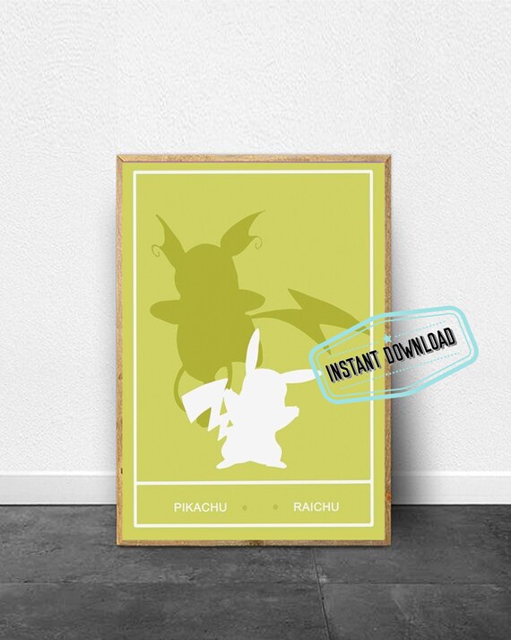 Pokemon Evolution Pikachu Raichu Printable Poster Printable Wall Art Instant Digital Download