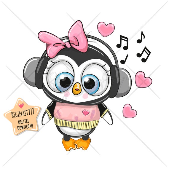 Penguin Clipart Png Sublimation Design Music Hearts Clip Art Etsy