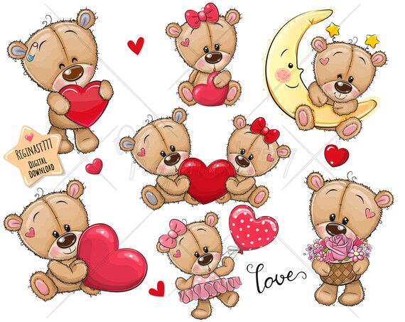 Teddy Bear Clipart Cute Digital Graphics PNG Love Clip art | Etsy