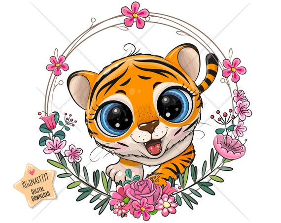 Süße Tiger PNG Digital Download Clipart Kuh Blumen Kinder Etsy