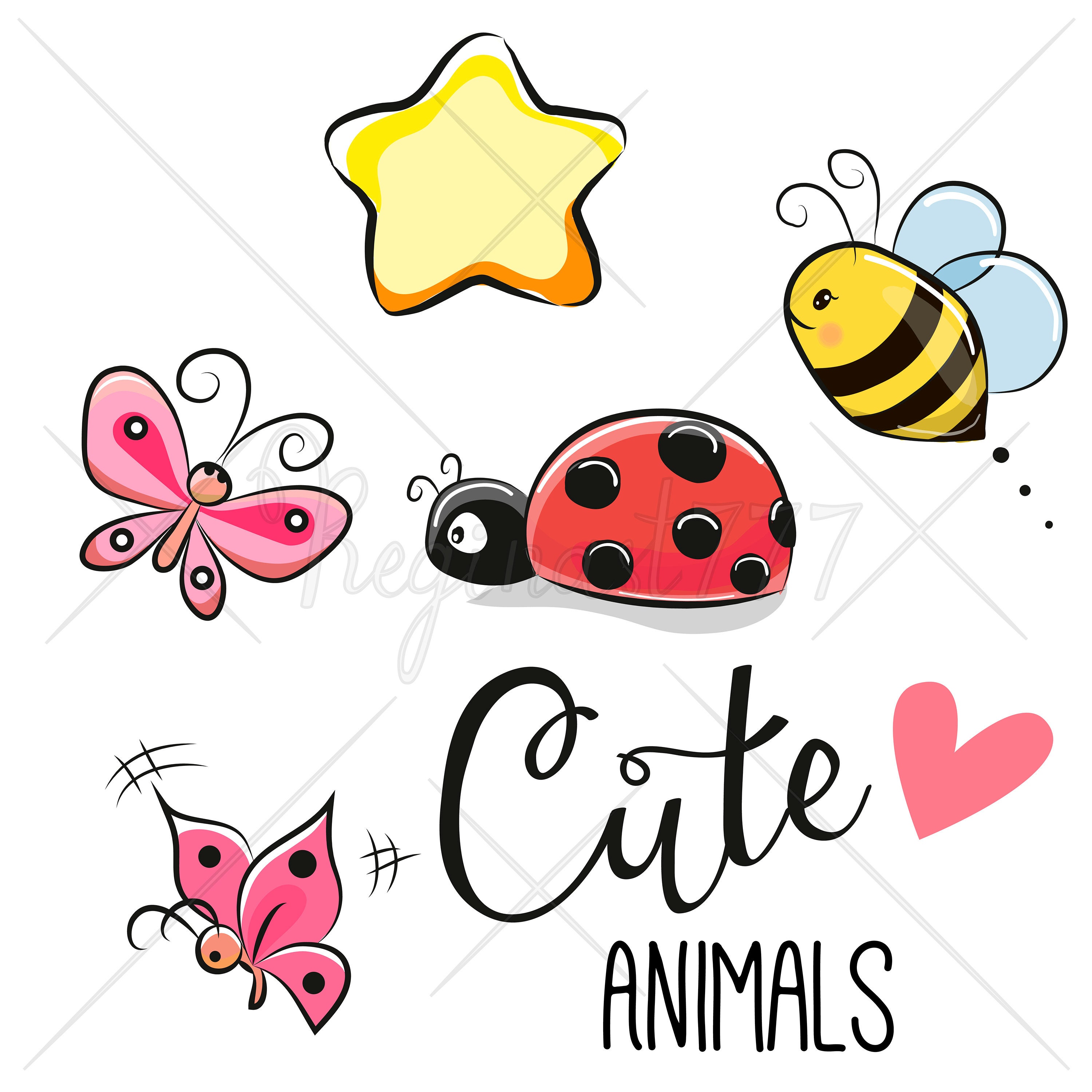 Cute Animals Clip Art Set of 10 Hand Drawn 300 PNG Files Etsy